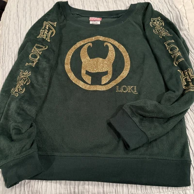 Marvel Loki Sweater Women Small Green Gold Pullover Fleece . - Image 1 of 4
