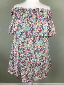 H&M:Baumwollemischung Schulterfrei Geblümt Kurz 2Taschen Sommer Boho Stil Gr.L - Bild 1 von 7