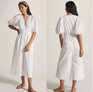 Anthropologie Hutch Jumpsuit gesmokt Taille Ösen Spitze weiß Gr. M Boho Hochzeit - Bild 1 von 11