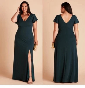 Birdy Grey Curve Emerald Hannah Crepe Flutter Sleeve Dress Bridesmaid Plus Sz 3X - Picture 1 of 11
