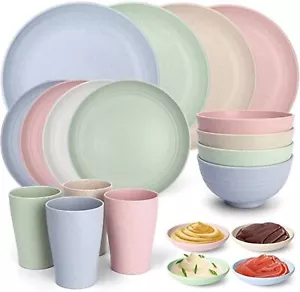 20 Pcs Wheat Straw Dinner Set for 4, Unbreakable Dinnerware Sets, Reusable Pl... - Picture 1 of 7