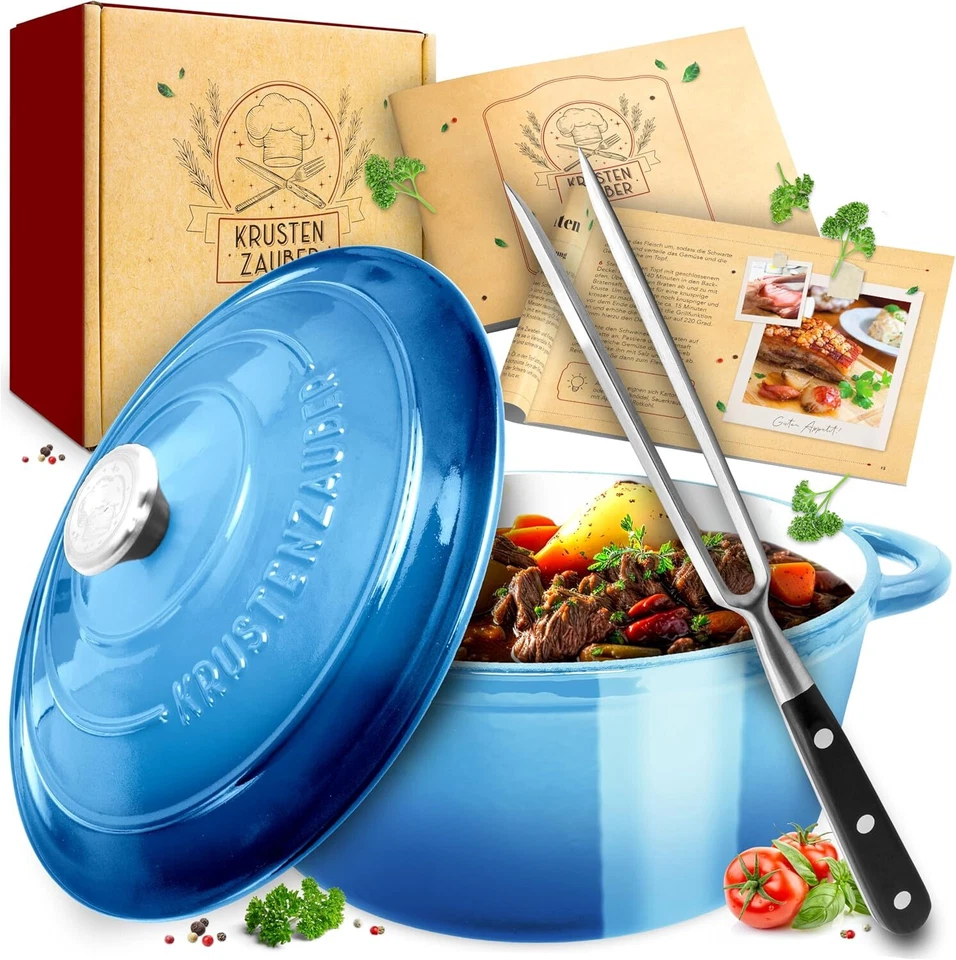 KRUSTENZAUBER Gusseisen Topf [inkl. Fleischgabel] – Hochwertiger Schmortopf - Bild 1 von 1