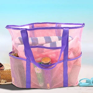 Lightweight Mesh Tote Foldable Beach Bag Transparent with Reinforced Handle - Picture 1 of 16