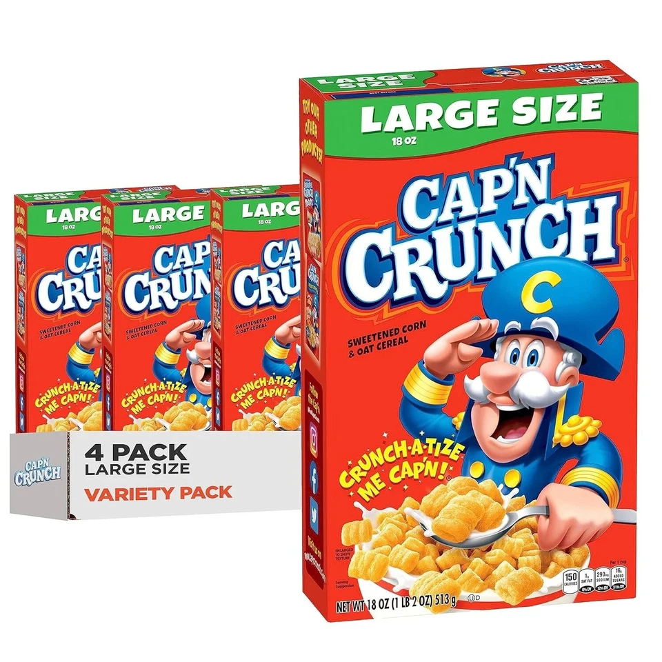 Cap'n Crunch Cereal, Original, Boxes, 18 Oz, Pack of 4 18 Ounce (Pack 4) - Image 1 of 3