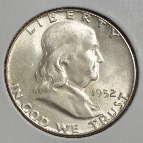 1952-P 50C Franklin Half Dollar UNC - Set Break - NICE BELL LINES - actual coin Cover