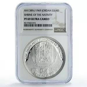 Jordan 3/4 dinar Bethlehem Jesus Nativity Shrine PF69 NGC silver coin 1969 - Picture 1 of 2