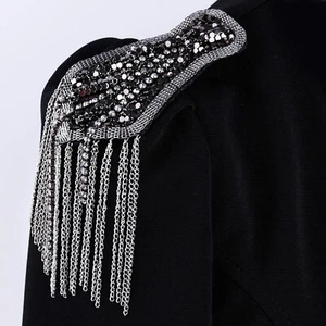 Plateado Blazer Charretera Cuentas Borla Cadena Shoulderpieces Broche Accesorios - Imagen 1 de 4