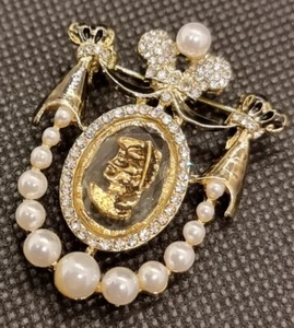 Brosche Kamee Vintage Kristall Perlen BIEDERMEIER Art  Antik Blumen Paris TOP - Bild 1 von 3
