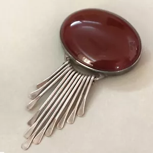 *Vintage Mexican Large Carnelian Sterling Silver Hammered Drops BROOCH PENDANT - Foto 1 di 5