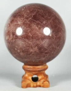 Bola de cristal de cuarzo fresa natural pulido 438 g curación con soporte de palo de rosa - Imagen 1 de 12