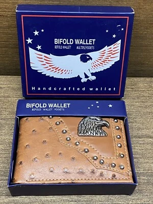 Southwest-Style Silver Eagle Concho Wallet Cowboy Bi-fold Faux Leather Ostrich - Image 1 of 4