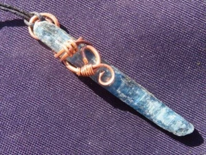 Blue Kyanite Crystal Point Copper Wire Wrapped Pendant - Tesla Wrap - Picture 1 of 6