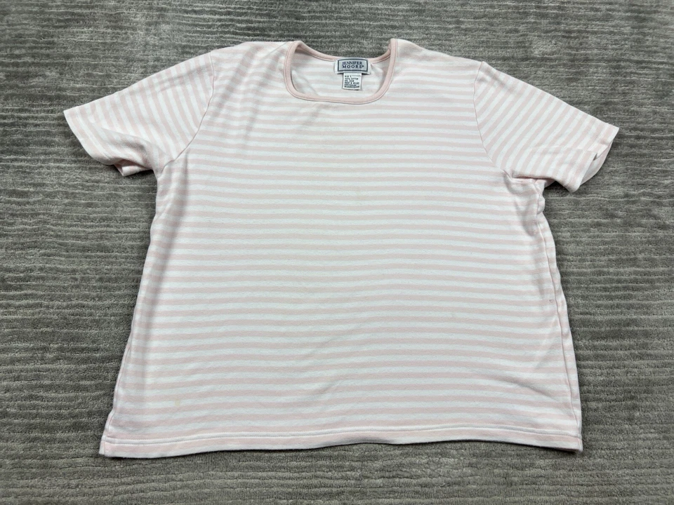 Топ женский Jennifer Moore большой розовый белый в полоску хлопок короткий рукав - Изображение 1 из 4