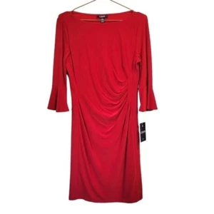 Chaps | Vestido Midi Mangas Fruncidas Flatter Rojo Nuevo con Etiquetas Talla M - Imagen 1 de 9