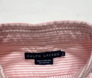 Vintage Ralph Lauren Damen 10 rosa weiß gestreiftes Button Down Fleisch Pony Hemd - Bild 1 von 12