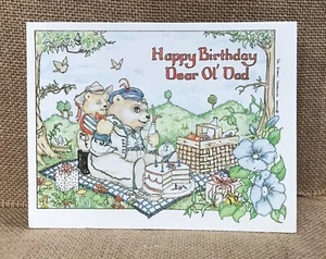 Vintage Cara Goldberg Marks Bear Picnic Birthday Card For Dad Anthropomorphic - Picture 1 of 8
