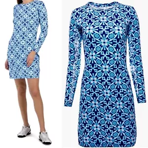 IBKUL Langarm Kleid Gr. XS UPF 50 Moroccan Tile Blau Golf Tennis Preppy Neu - Bild 1 von 4
