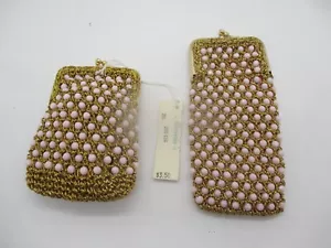 2 Delill Pink & Gold Beaded Crochet Coin Purses - Picture 1 of 7