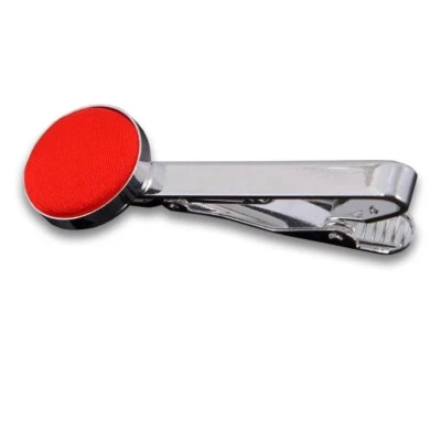 Red Tie Clip Plain Solid Fabric Inlay Mens Wedding Accessory by DQT - Image 1 of 2
