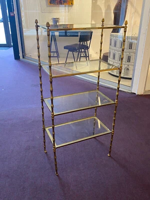 1970′ Étagère En Bronze à 4 Niveaux Maison Baguès Plateaux Verre - Photo 1/4