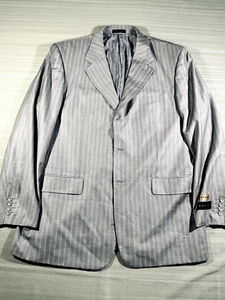 VINCI Men's Suit 46L/44W Pants 2 Pcs Light Gray/White Striped NEW with Tag #1022 - Picture 1 of 22