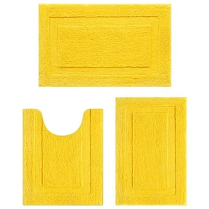 Bathroom Rugs 3 Piece Set Yellow 16"x24"+20"x32"+U Shaped Non-Slip Mats - Picture 1 of 8