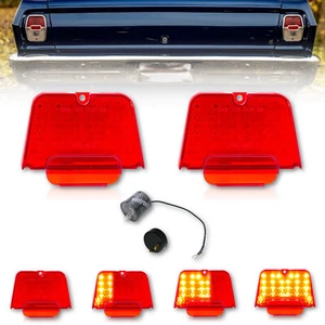 Red LED Sequential Tail Brake Light Lens & Flasher PAIR for 62-64 Chevy II Nova - Picture 1 of 12
