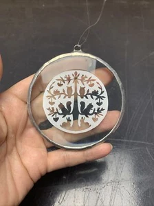 Glass Circle Christmas Ornament Cut Paper Tree Owls Squirrels Rabbits - Picture 1 of 11