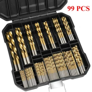 99 PCS HSS 135° TIP TITANIUM COATED TWIST DRILL BIT SET 1.5-10MM IRON BOX USA - Picture 1 of 6