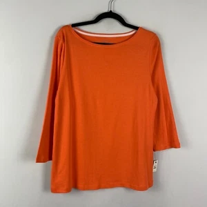 Talbots The Talbots Tee T Shirt 3/4 Sleeve Size Large Orange Boat Neck Pima - Picture 1 of 10