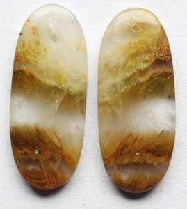 42.25 Ct Natural Rutilated Quartz(34.6m X 14m each)Drilled Cabochon Match Pair - Picture 1 of 3