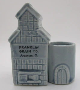 Vintage Werbung Zahnstocherhalter Franklin Grain Co. Aufzug ARCANUM OH Keramik - Bild 1 von 7