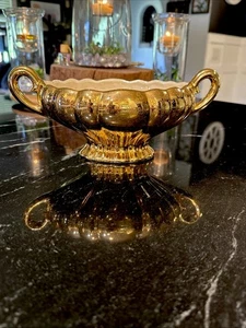 Vintage Pearl China Company 22k Gold Hand Decorated Footed Bowl Handles 10 1/2” - Picture 1 of 8