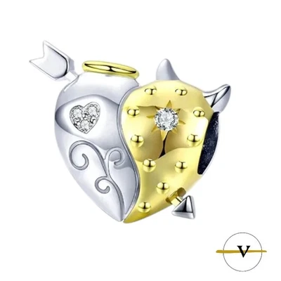 CHARM DONNA CUORE ARGENTO 925 TWO TONE ORO ARGENTO ZIRCONI BRILLANTE BRACCIALE - Immagine 1 di 4