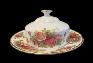 Royal Albert Old Country Roses runde Butterdose mit Kuppeldeckel Bone China 1962 - Bild 1 von 4