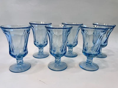 Набор из 6 синих закрученных очков Fostoria Jamestown на ножках 4 3/4 дюйма - Изображение 1 из 4