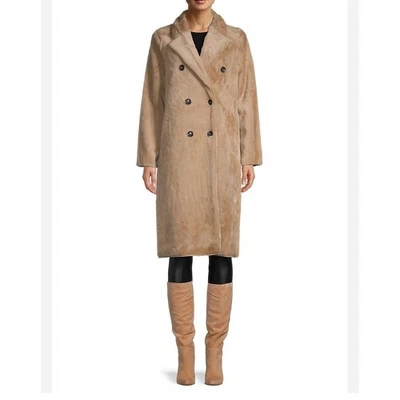 Abrigo midi Magaschoni de piel sintética de doble pecho tostado talla mediana Foto 1 de 4
