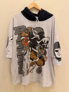 Vintage 90s Oakland Raiders NFL Caricature Hoodie Sweatshirt XL Made in USA - Bild 1 von 6