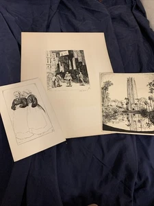 Disegni inchiostro artista originale firmato 1929 Bok Tower Florida Hong Kong Old Maids - Foto 1 di 17