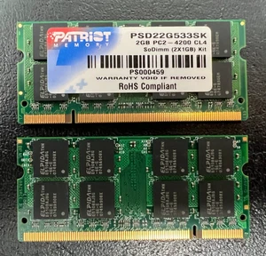 PSD22G533K Patriot 2GB Kit (2 X 1GB) PC2-4200 533 MHZ Laptop SODIMM Memory - Picture 1 of 3