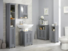 Grey Slatted Bathroom Furniture Range Console Tallboy Mirror Cabinet Floor