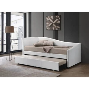 Premium Upholstered Daybed with Trundle, Twin Size Frame,White PU (1Set/3Ctn) - Picture 1 of 4