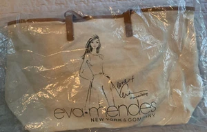 Eva Mendes NY & Co. Ivory Large Canvas Graphic Tote Bag w Inner Makeup Zip Purse - Picture 1 of 4
