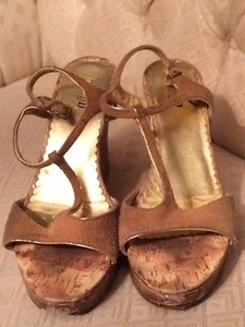 Womens Shoes Bongo 8.5 Worn Used Cork Heels 4.25 Heel Brown  - Picture 1 of 8