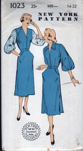 50's NEW YORK Sewing Pattern - V-Neck Dress - Bust 32- UNUSED - Picture 1 of 2