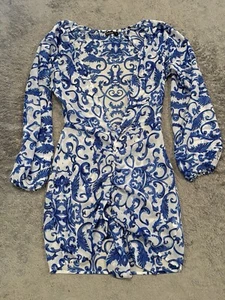 Boohoo Cover Up Womens Small Beach Sheer Dress Blue Paisley Pattern - Picture 1 of 6