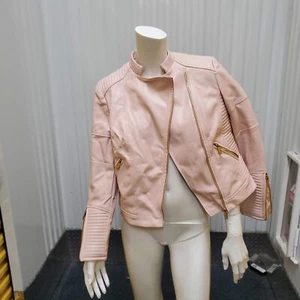 Calvin Klein Faux-Leather Moto Jacket Pink Size S CH P - Picture 1 of 18