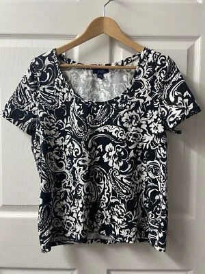 Ralph Lauren Chaps T-shirt Womens Large Black White Floral Round Neck Capsule - Image 1 of 4