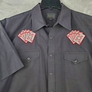 Vintage High Noon Western Pearl Snap Poker Cards Shirt Large