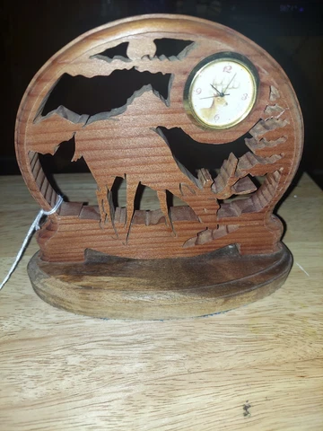 Vintage Hand  Made  scroll Carved Wood Deer Clock Country Cabin Decor Cover